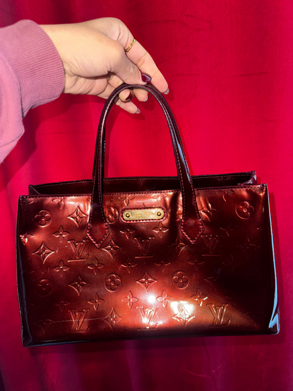 Louis Vuitton Monogram Vernis Tote PM in Metallic Burgundy