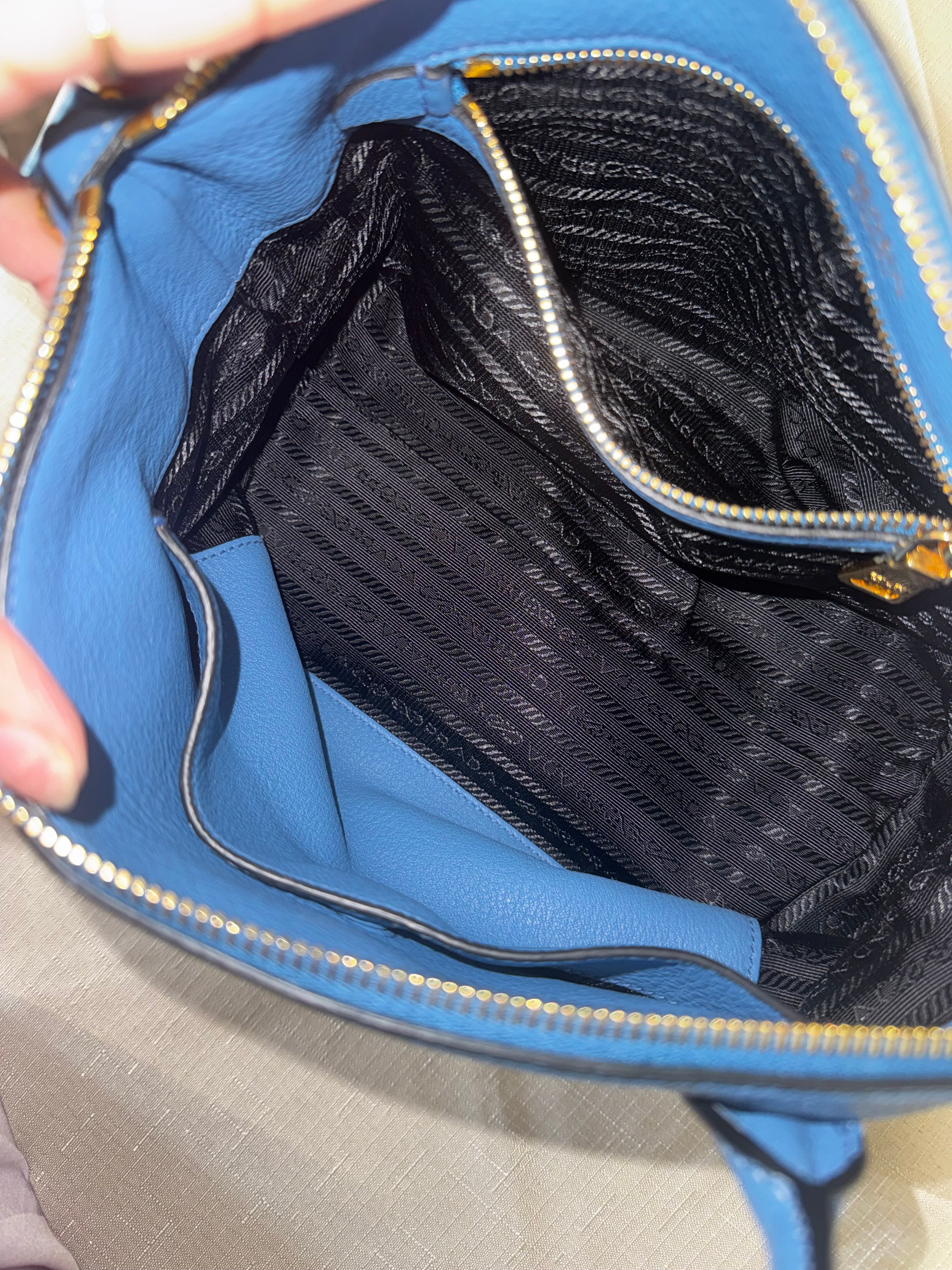 Blue Prada Vitello Daino Leather Tote