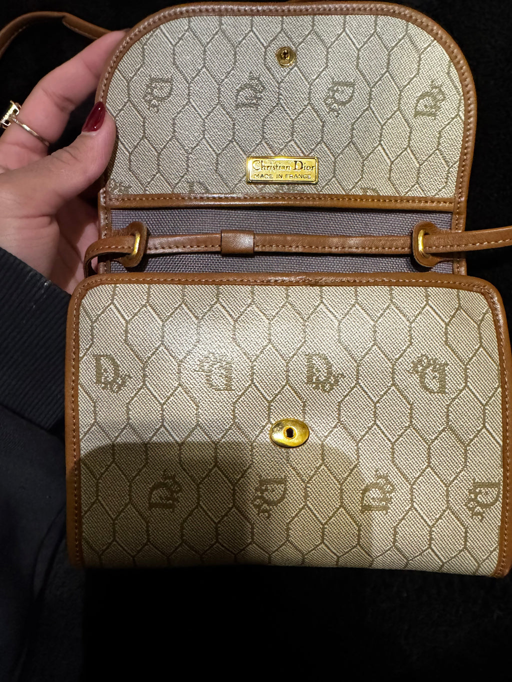 John Galliano Era - Vintage Dior Honeycomb Canvas Crossbody Bag in Cream