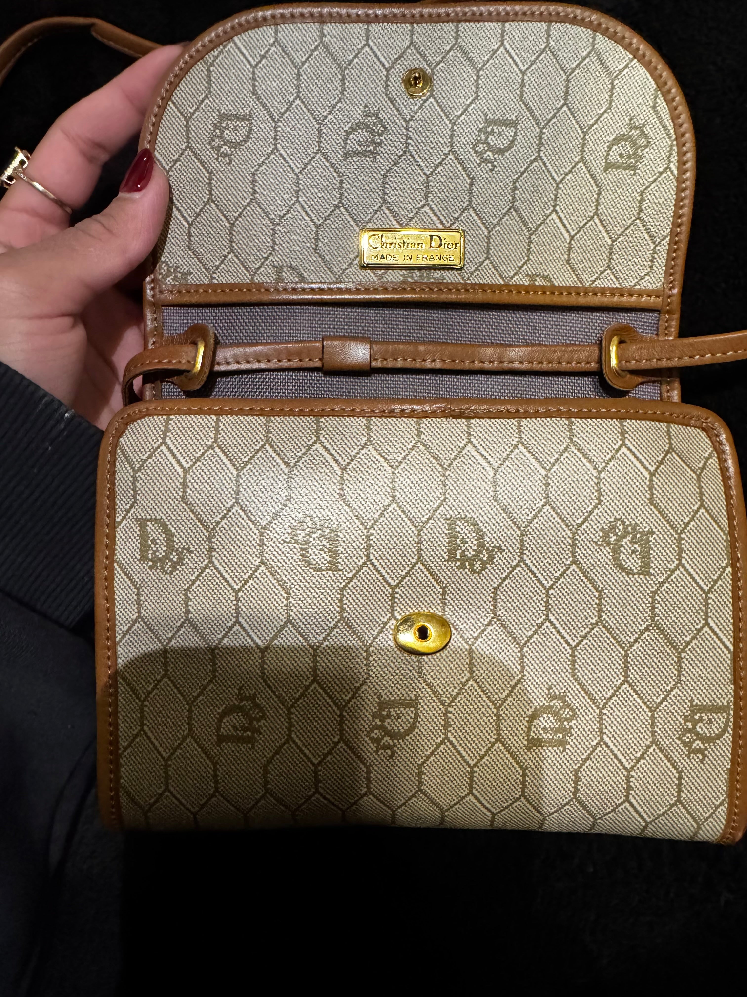 John Galliano Era - Vintage Dior Honeycomb Canvas Crossbody Bag in Cream