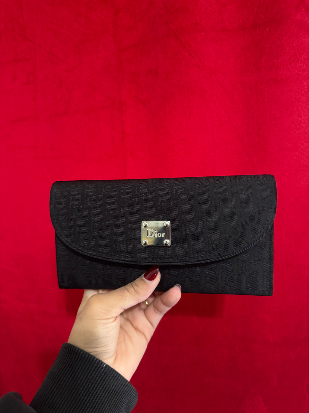 Vintage Dior Trotter Canvas Wallet Clutch in Black