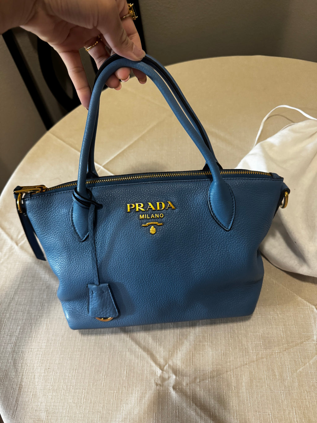 Blue Prada Vitello Daino Leather Tote
