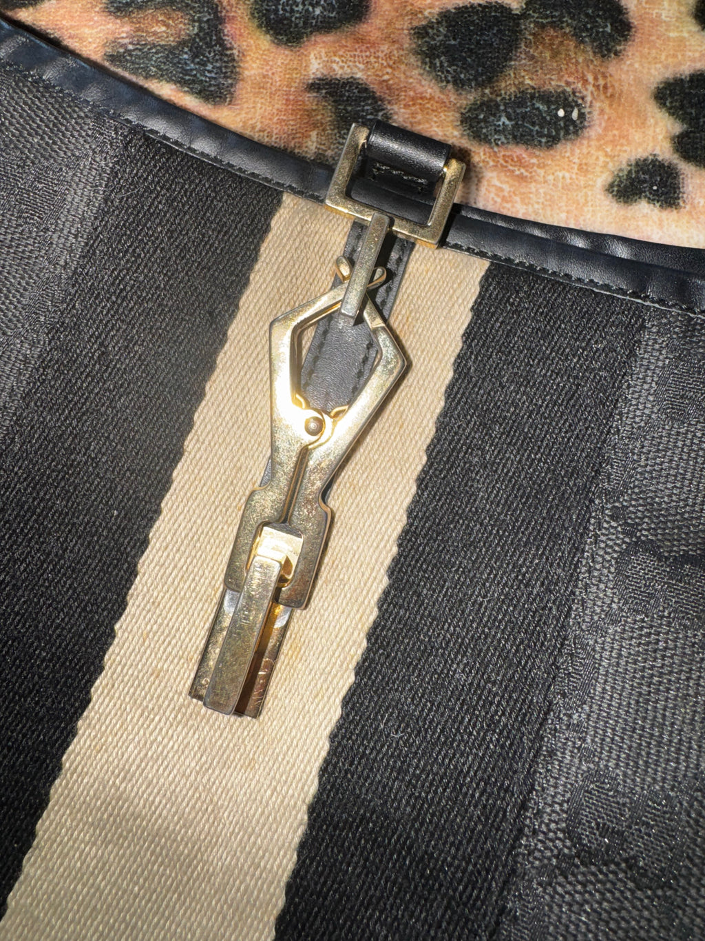 Tom Ford Era Black Gucci Jackie GG Canvas Web Stripe Shoulder Bag