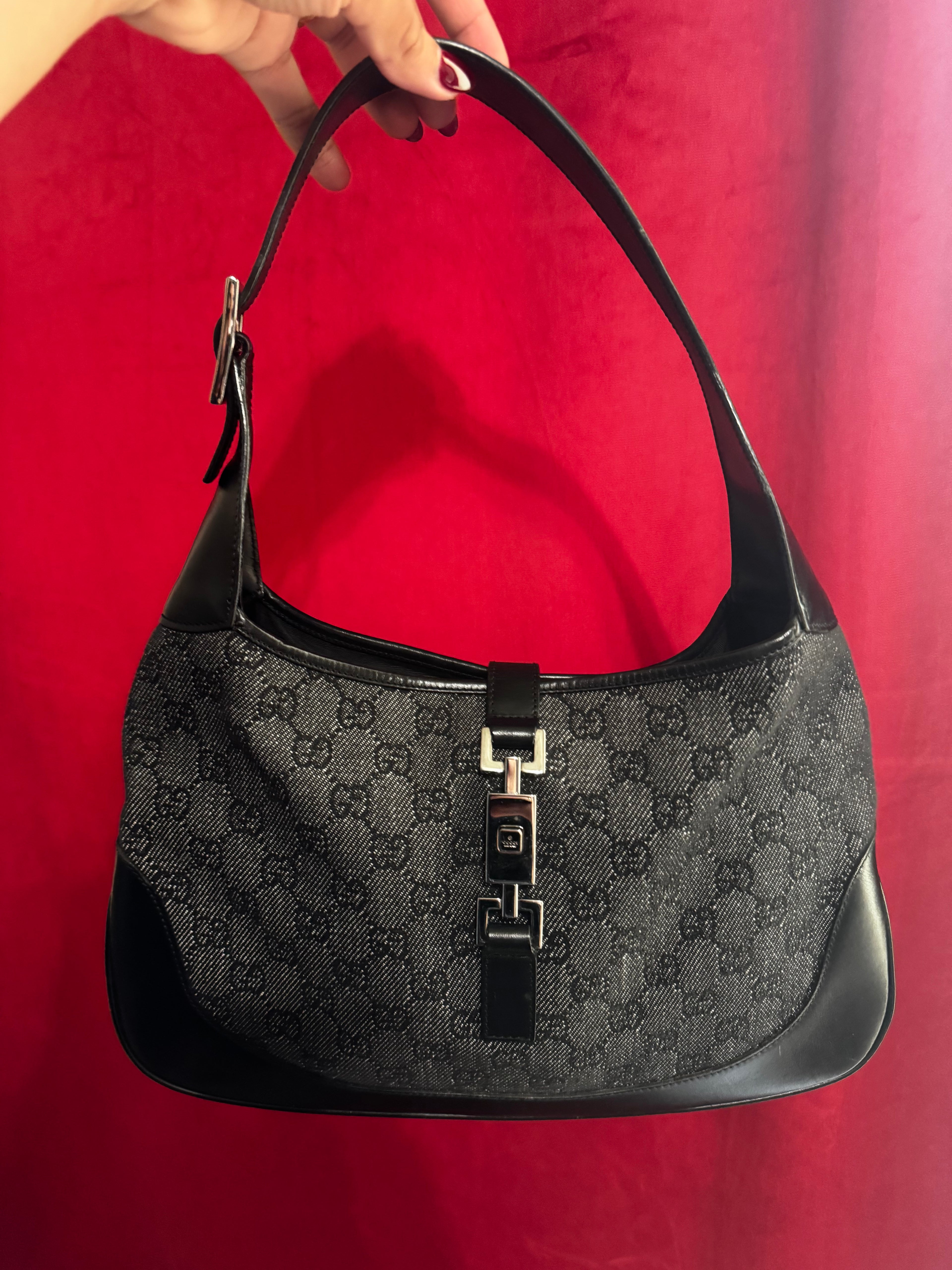 Tom Ford Era - Black Gucci Jackie GG Denim Canvas Shoulder Bag