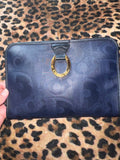Vintage Dior Oblique Canvas Clutch in Blue with Logo Ring Detail