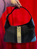 Tom Ford Era Black Gucci Jackie GG Canvas Web Stripe Shoulder Bag