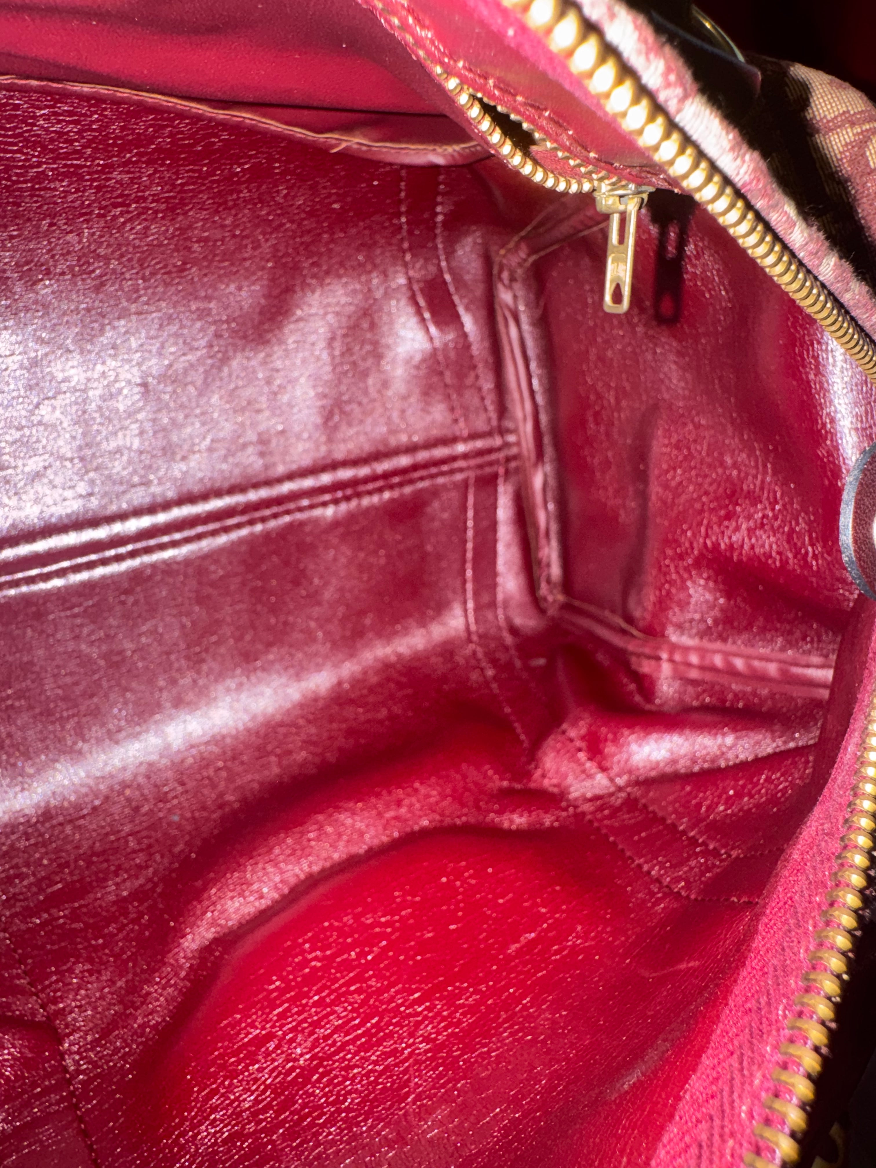 Vintage Dior Oblique Canvas Boston Bag in Burgundy
