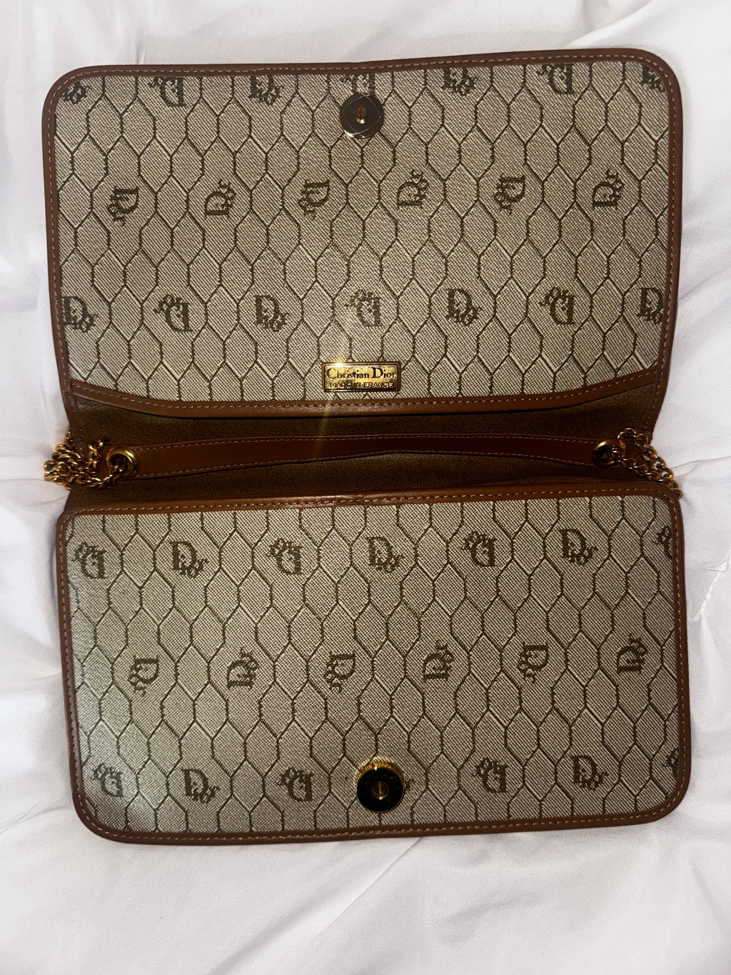 Vintage Dior Honeycomb Canvas Chain Shoulder Bag in Cream