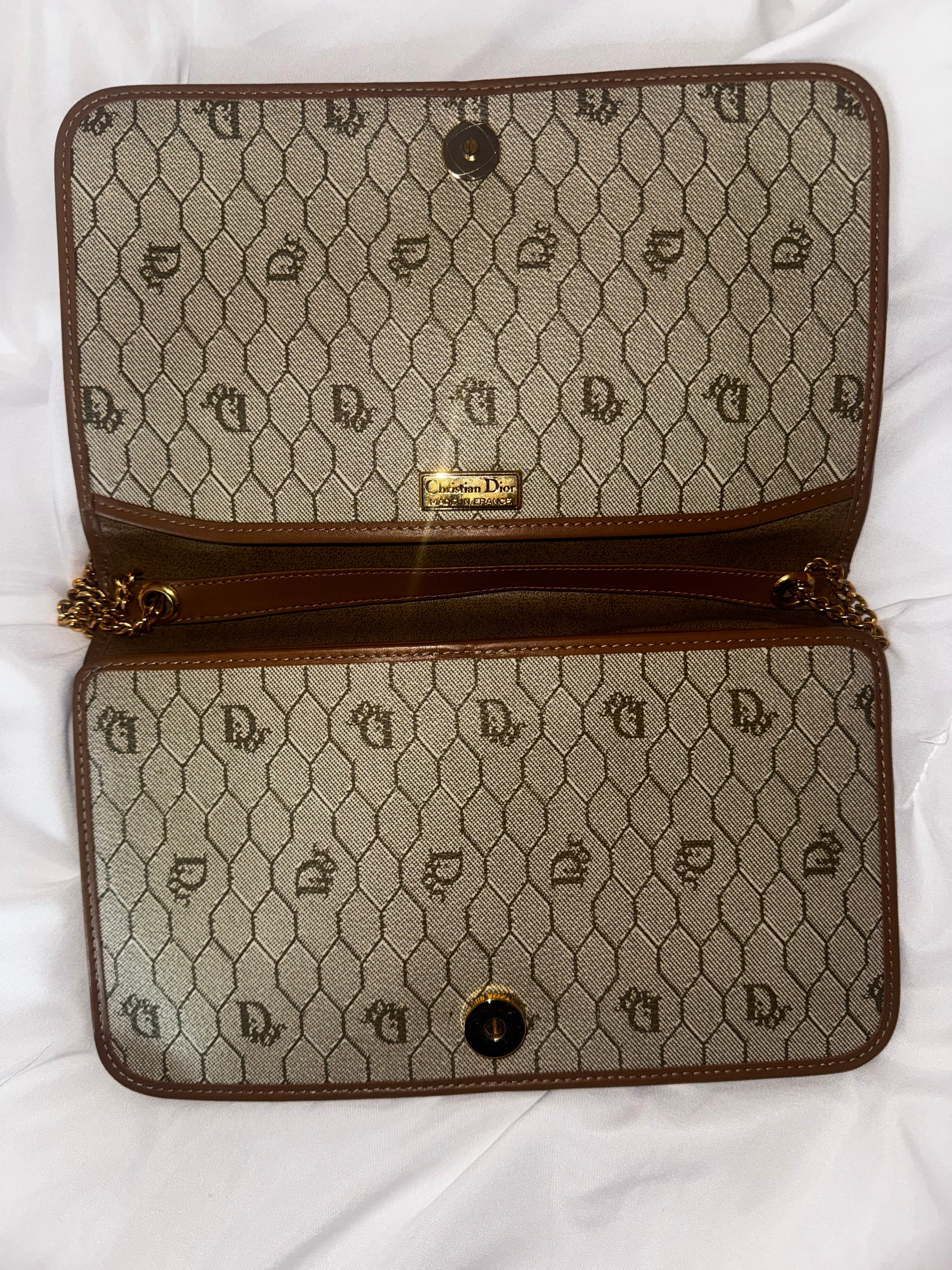 Vintage Dior Honeycomb Canvas Chain Shoulder Bag in Cream