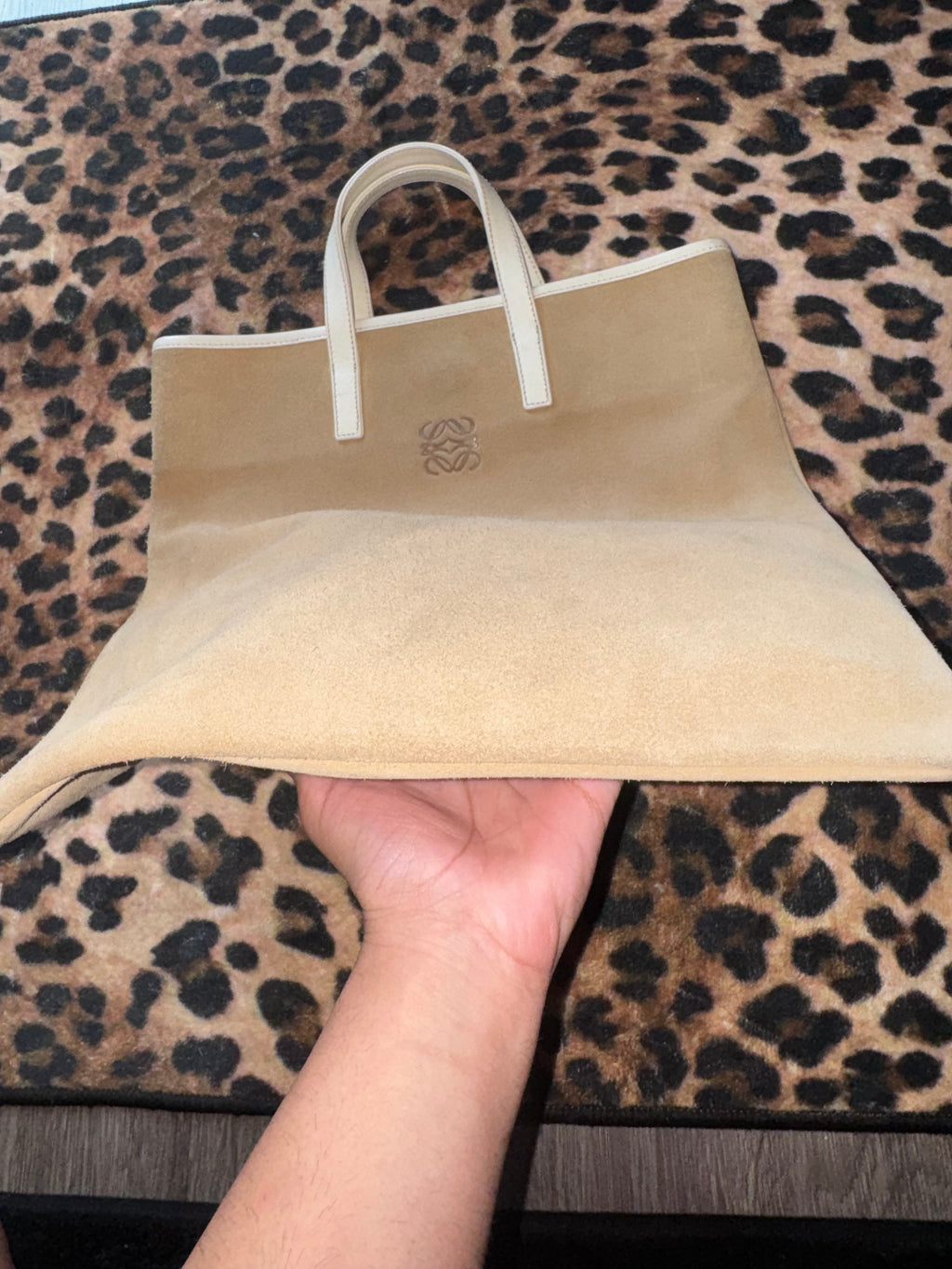 Vintage Loewe Suede Anagram Tote – Tan/Cream