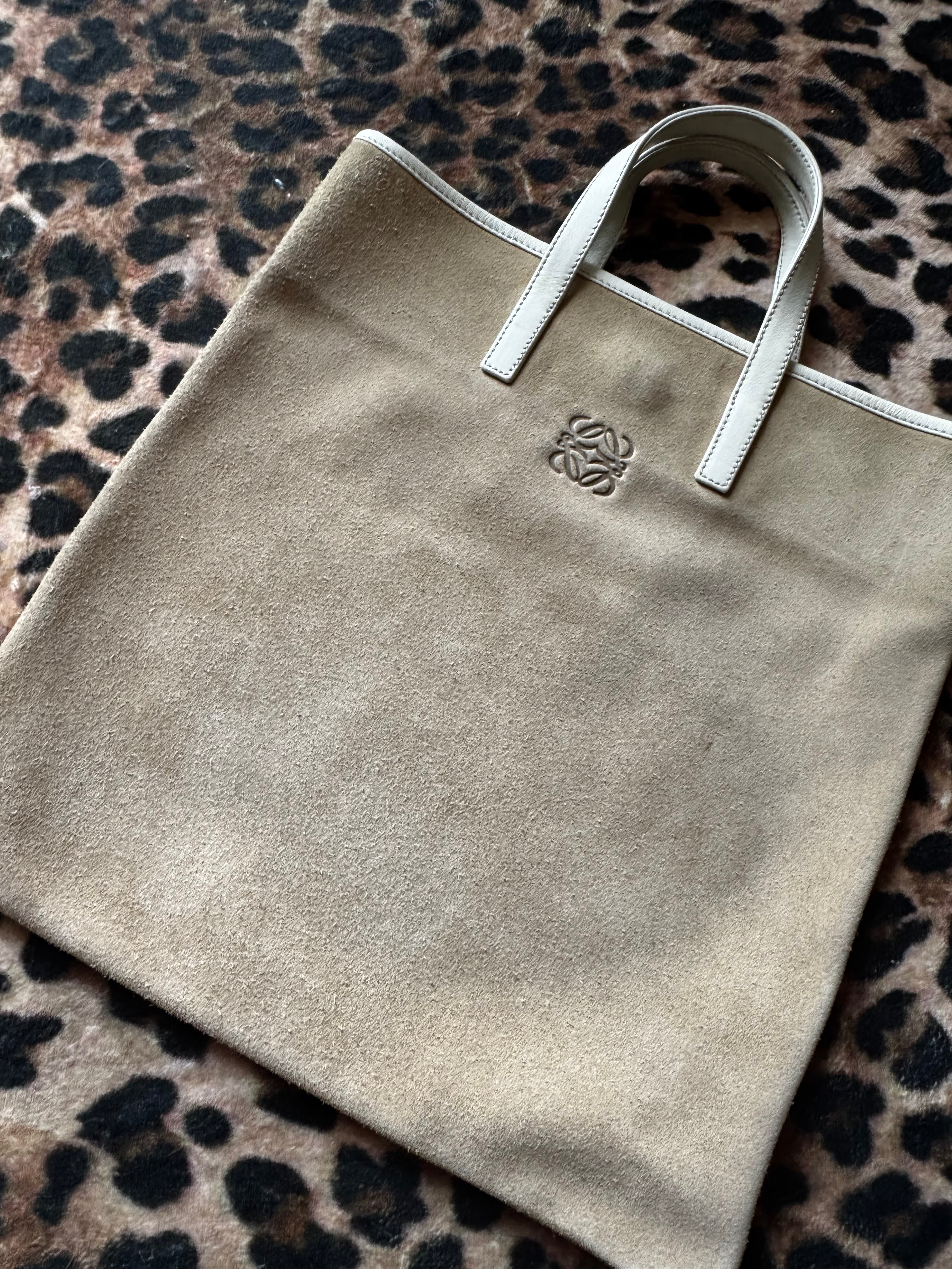 Vintage Loewe Suede Anagram Tote – Tan/Cream