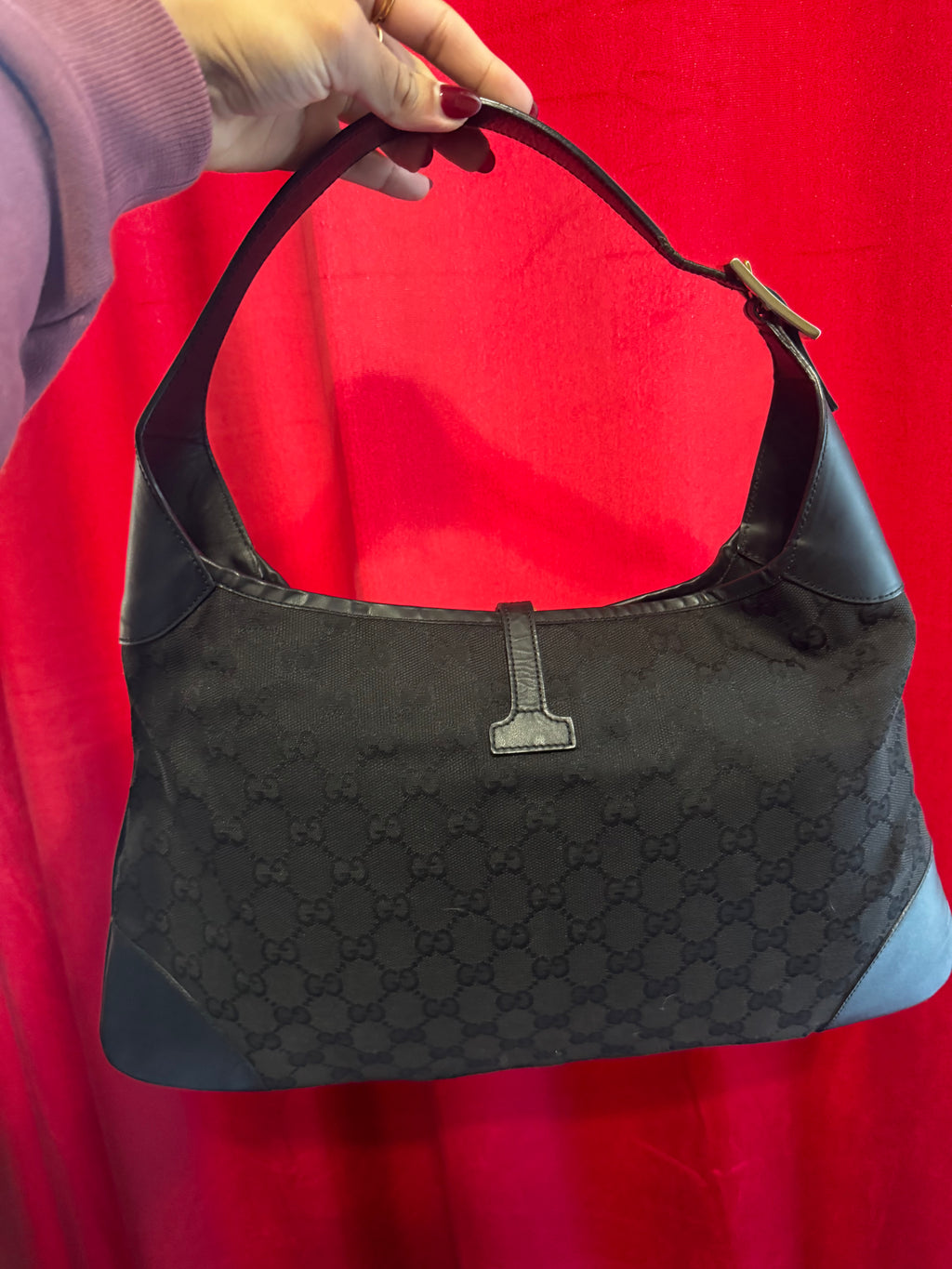 Tom Ford Era Black Gucci Jackie GG Canvas Web Stripe Shoulder Bag