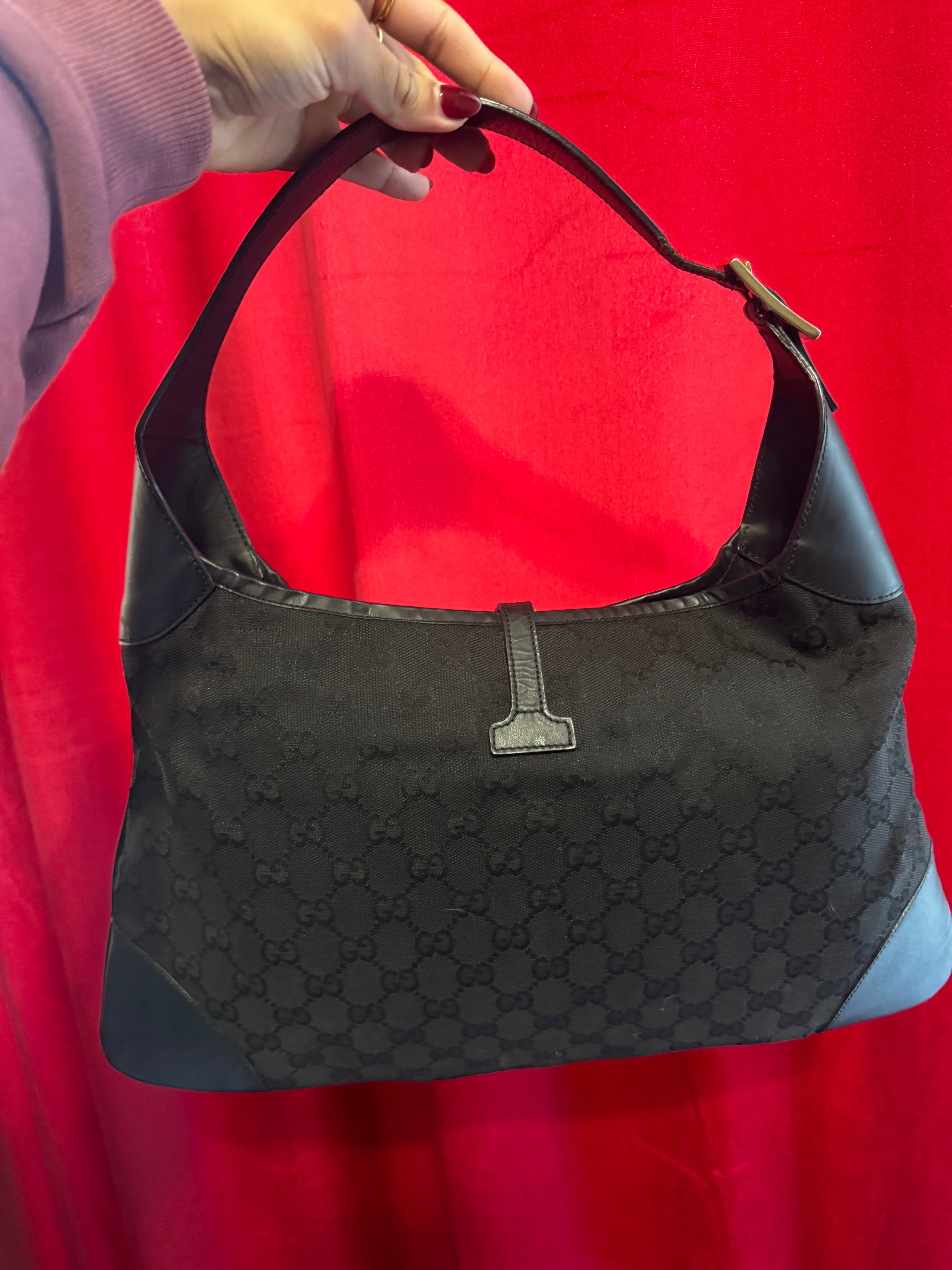 Tom Ford Era Black Gucci Jackie GG Canvas Web Stripe Shoulder Bag