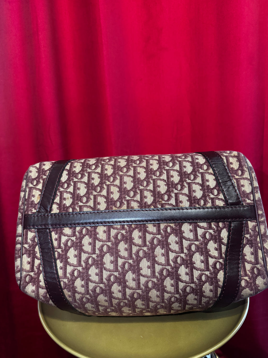 Vintage Dior Oblique Canvas Boston Bag in Burgundy