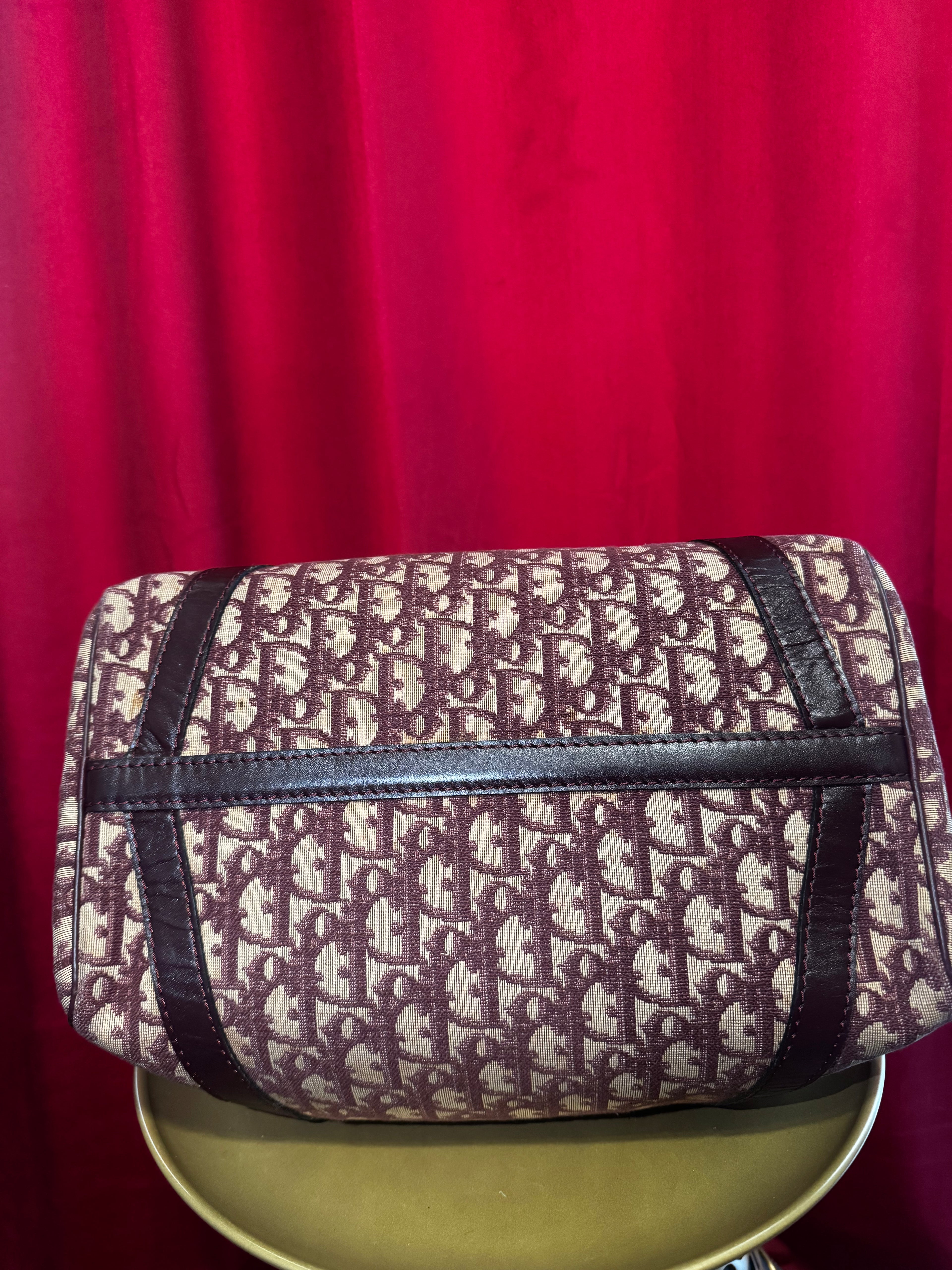 Vintage Dior Oblique Canvas Boston Bag in Burgundy