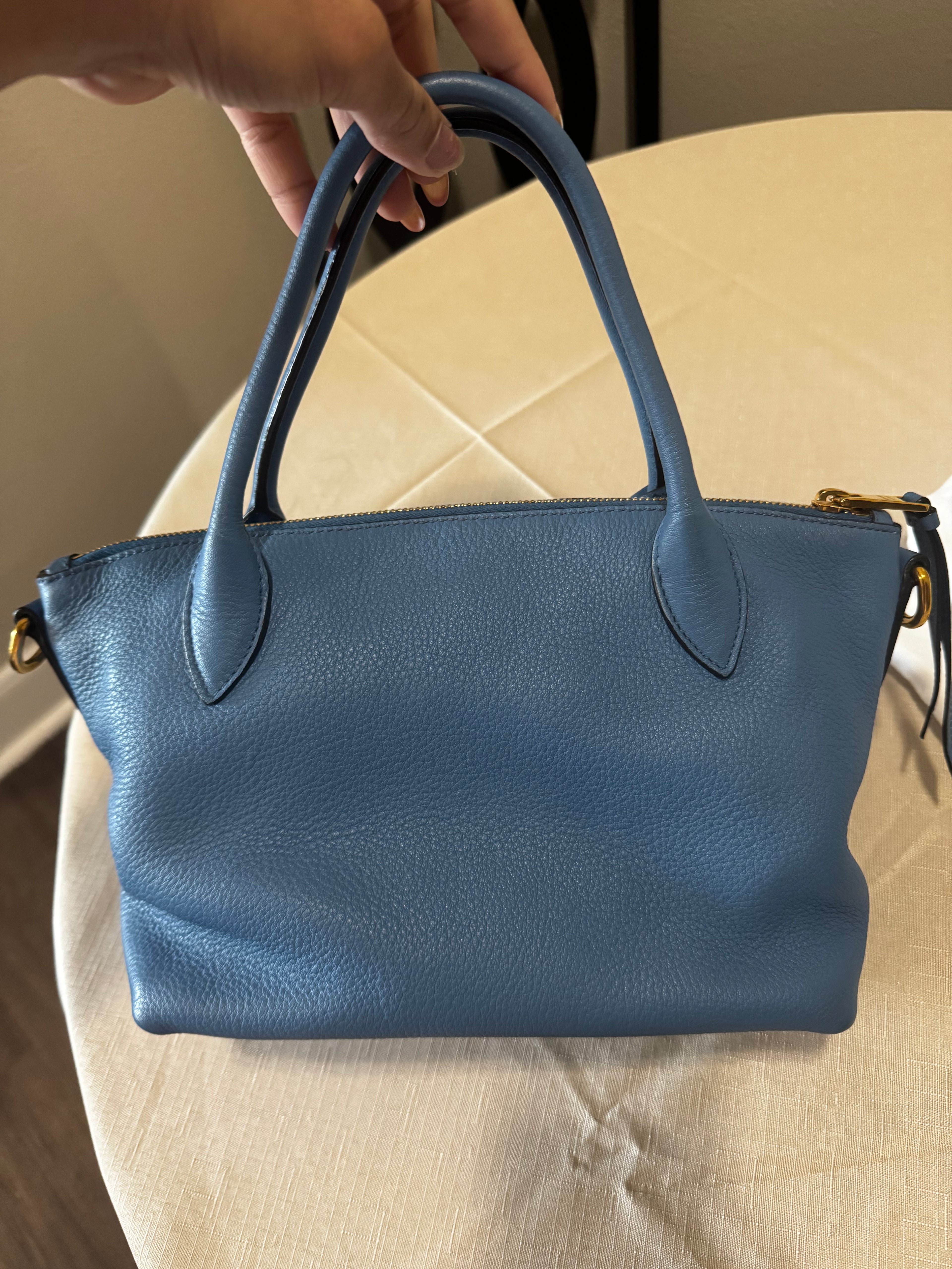 Blue Prada Vitello Daino Leather Tote