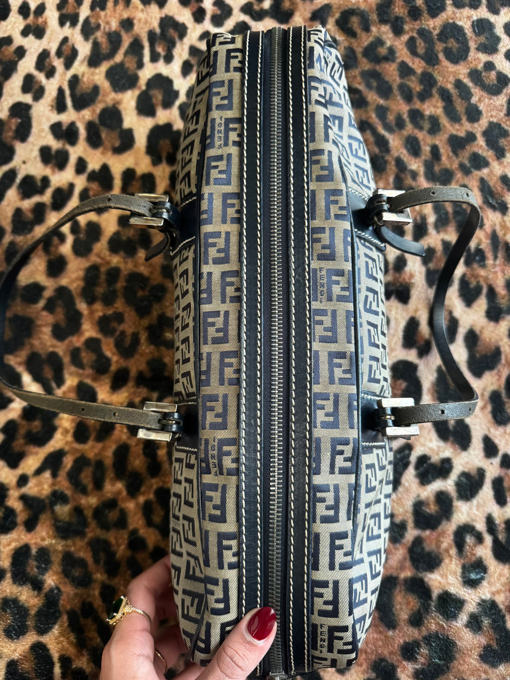 Vintage Fendi Zucca Canvas Barrel Shoulder Bag – Navy