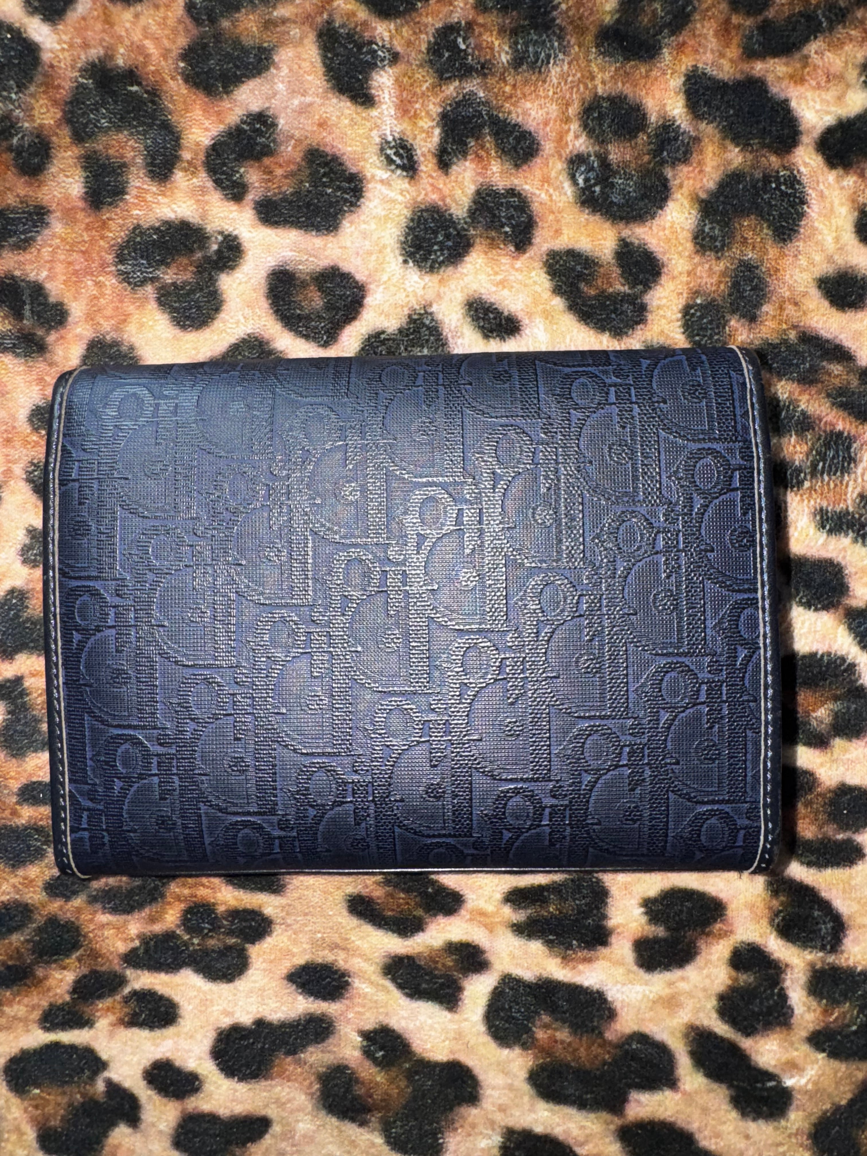 Vintage Dior Oblique Canvas Flap Clutch in Blue