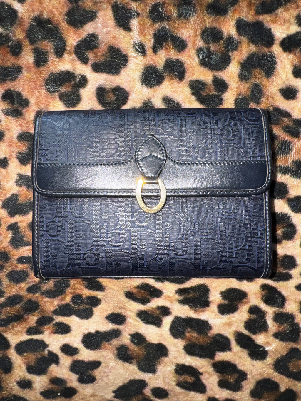 Vintage Dior Oblique Canvas Flap Clutch in Blue