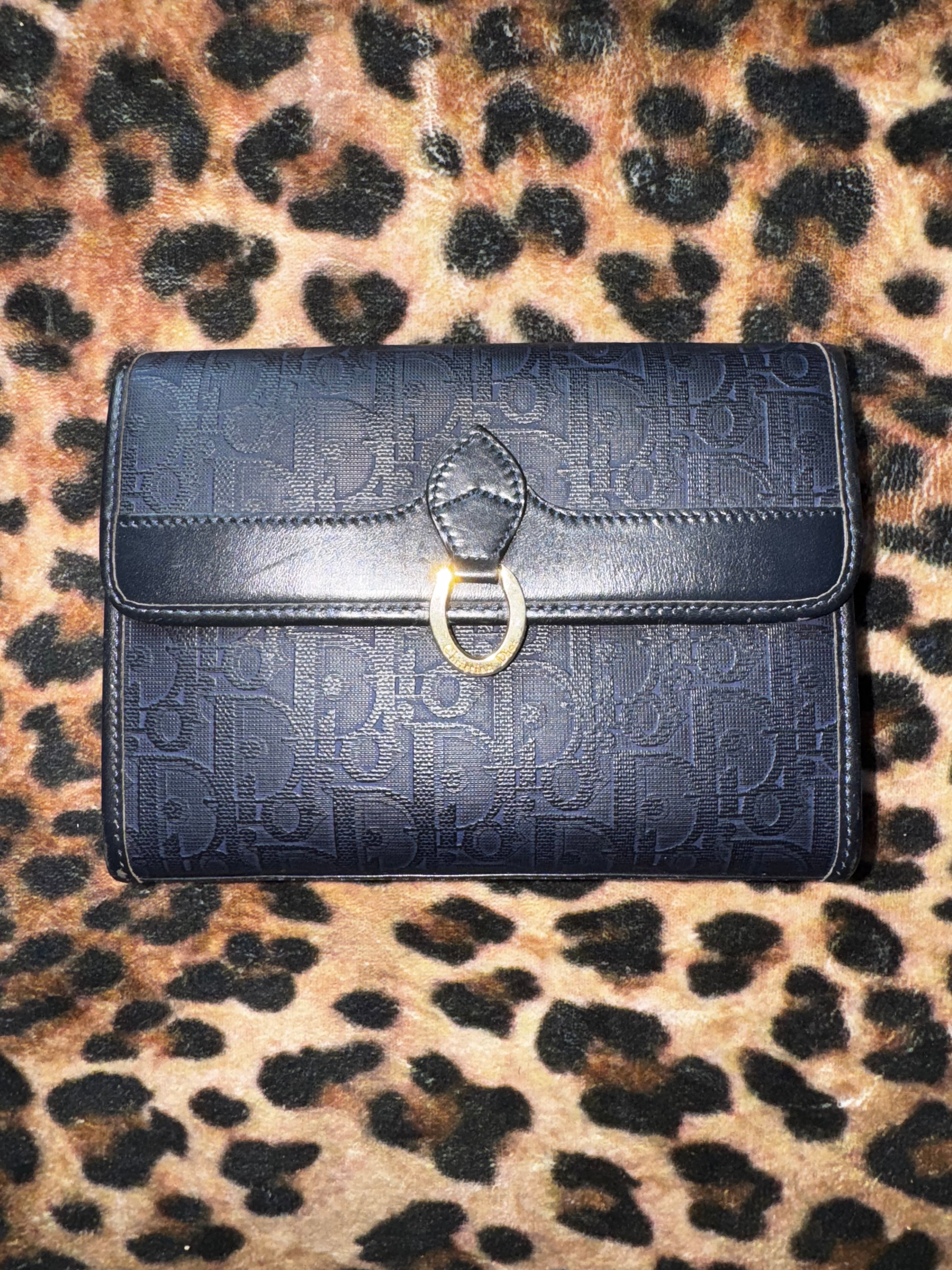 Vintage Dior Oblique Canvas Flap Clutch in Blue