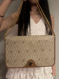 Vintage Dior Honeycomb Canvas Chain Shoulder Bag in Cream
