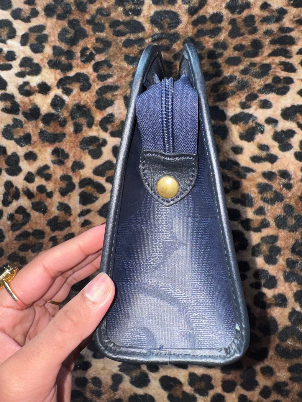 Vintage Dior Oblique Canvas Clutch in Blue with Logo Ring Detail