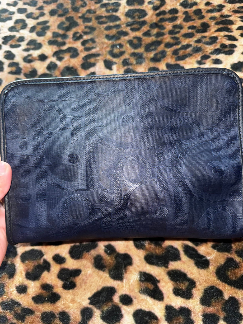 Vintage Dior Oblique Canvas Clutch in Blue with Logo Ring Detail