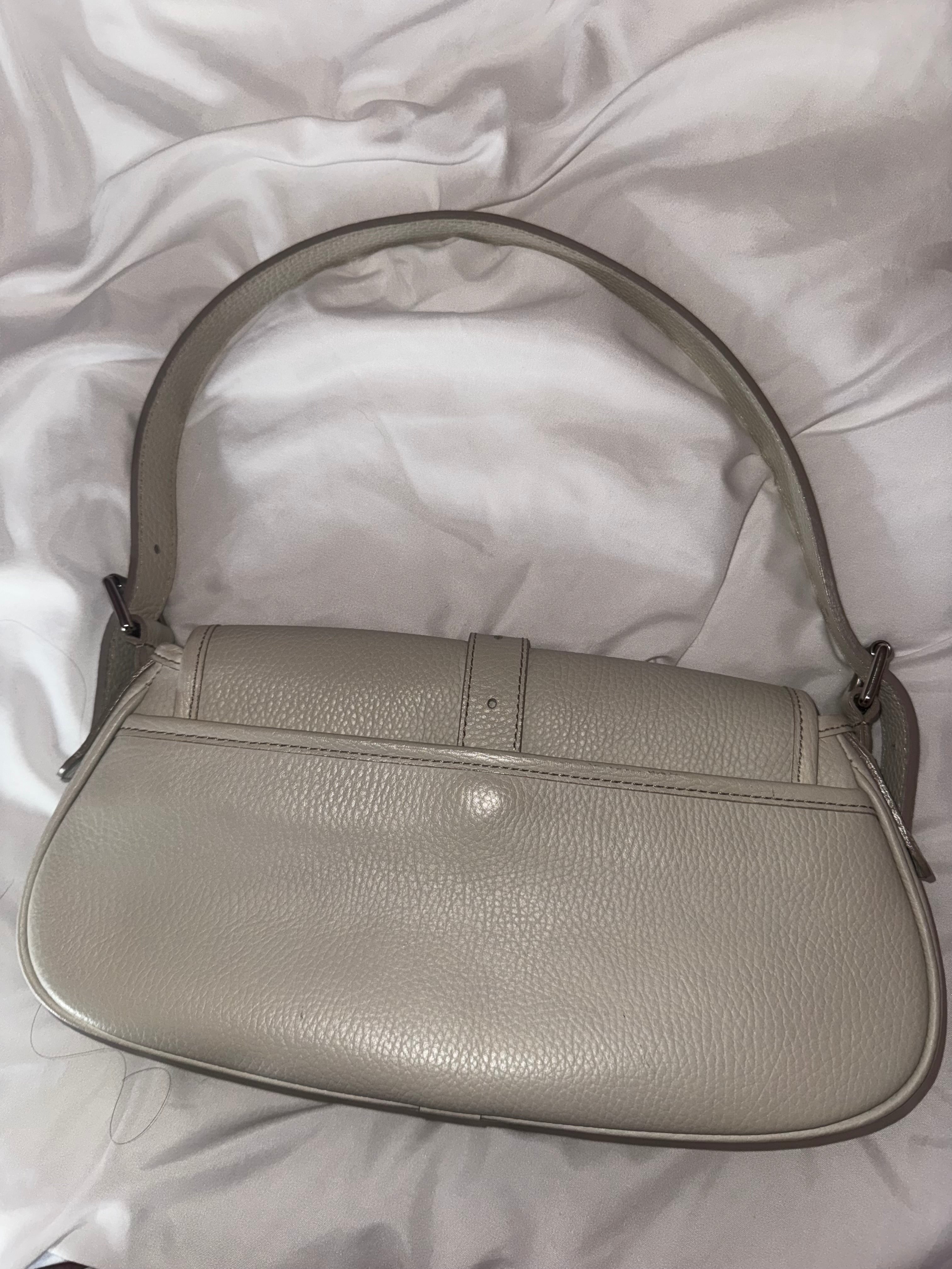 Burberry White Pebbled Leather Flap Shoulder Bag