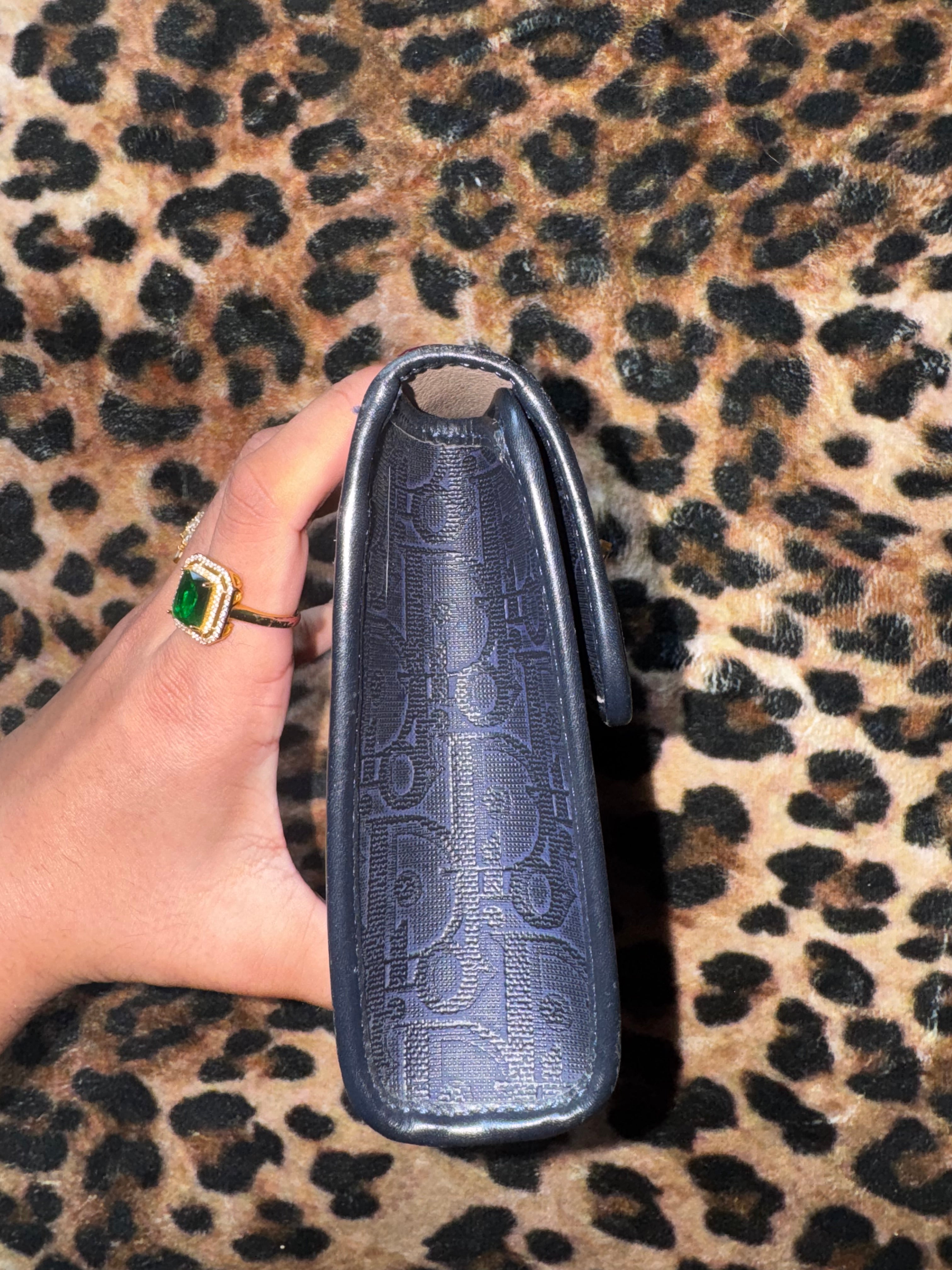 Vintage Dior Oblique Canvas Flap Clutch in Blue