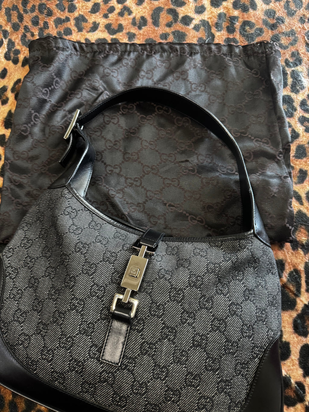 Tom Ford Era - Black Gucci Jackie GG Denim Canvas Shoulder Bag