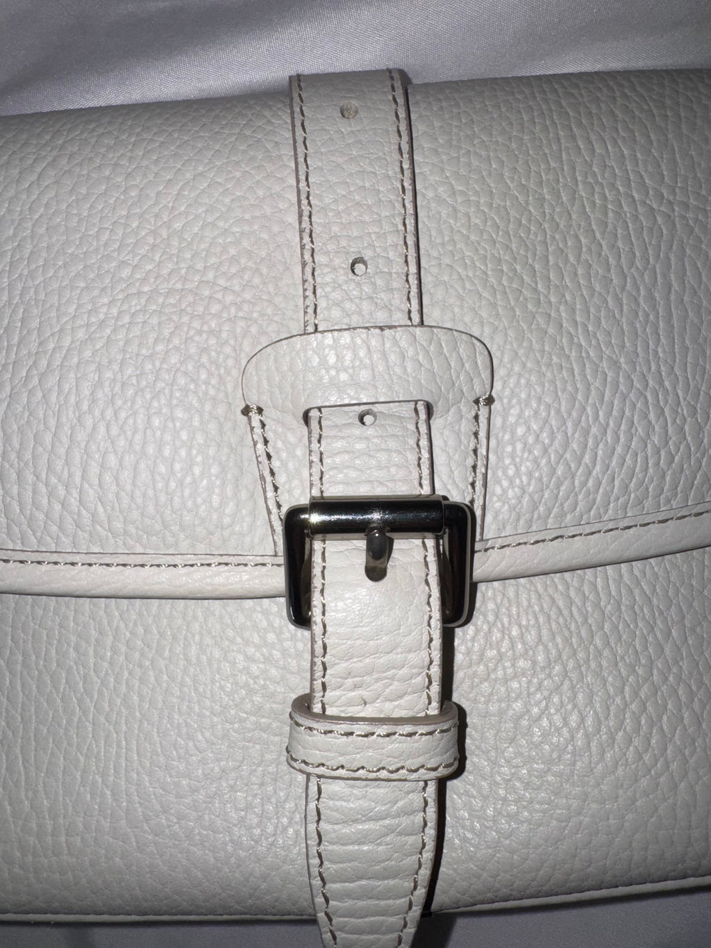 Burberry White Pebbled Leather Flap Shoulder Bag