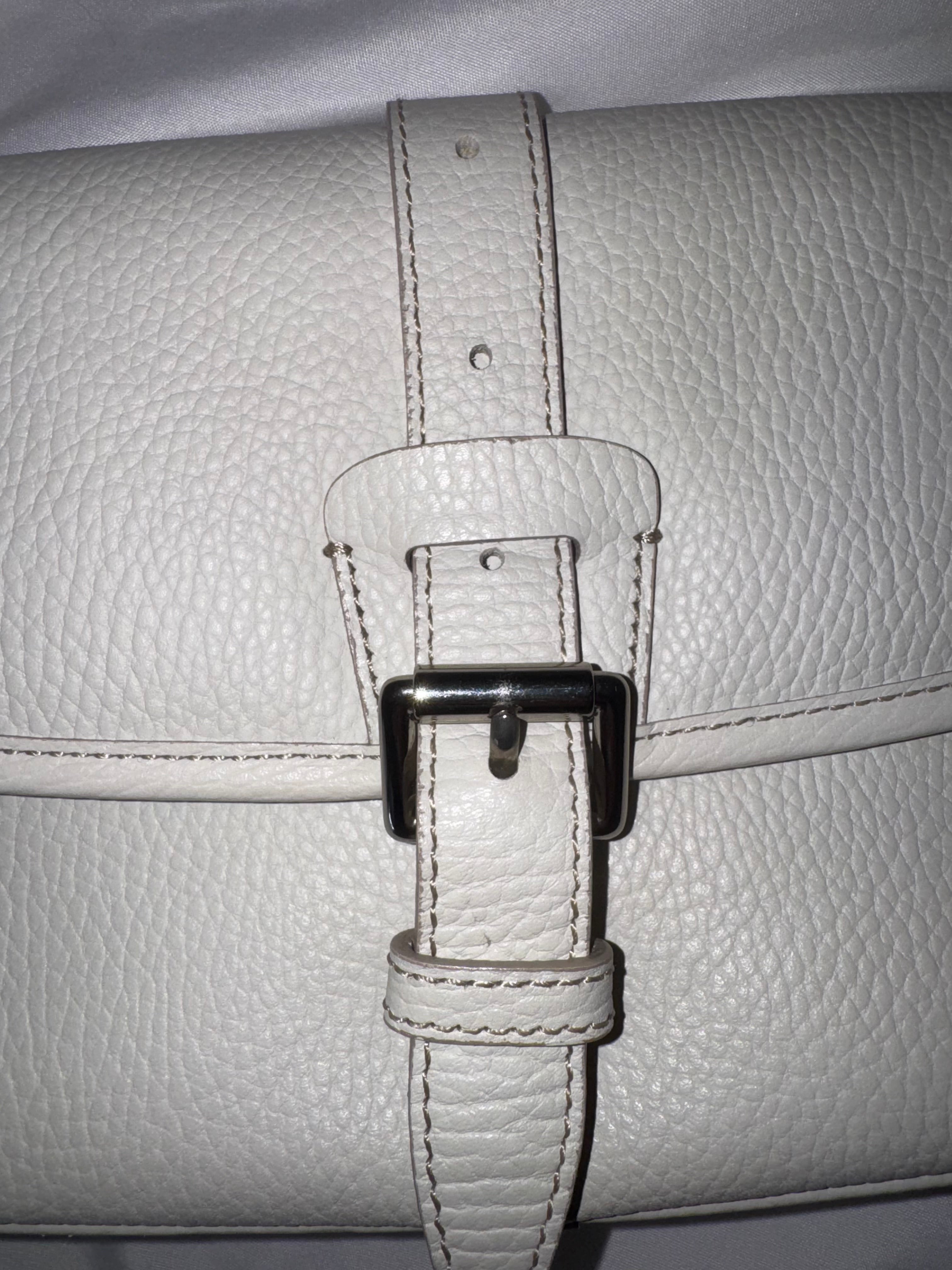 Burberry White Pebbled Leather Flap Shoulder Bag