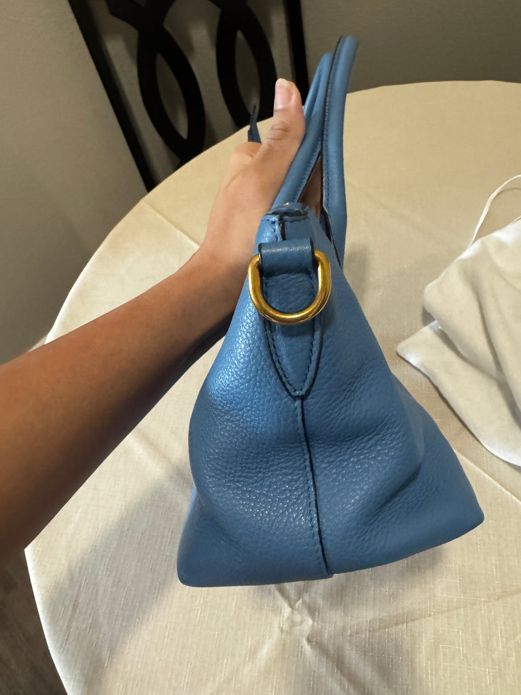 Blue Prada Vitello Daino Leather Tote
