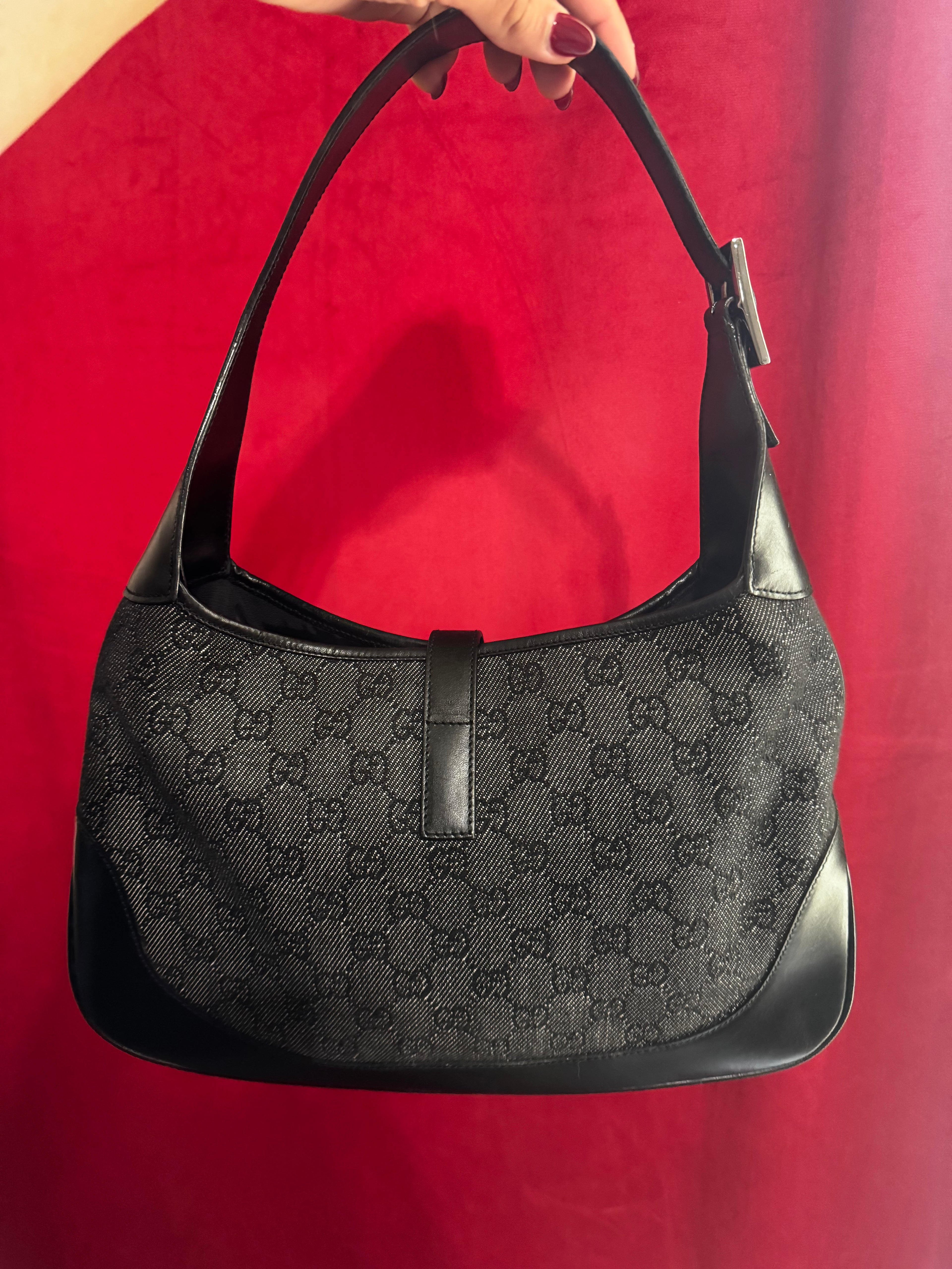 Tom Ford Era - Black Gucci Jackie GG Denim Canvas Shoulder Bag