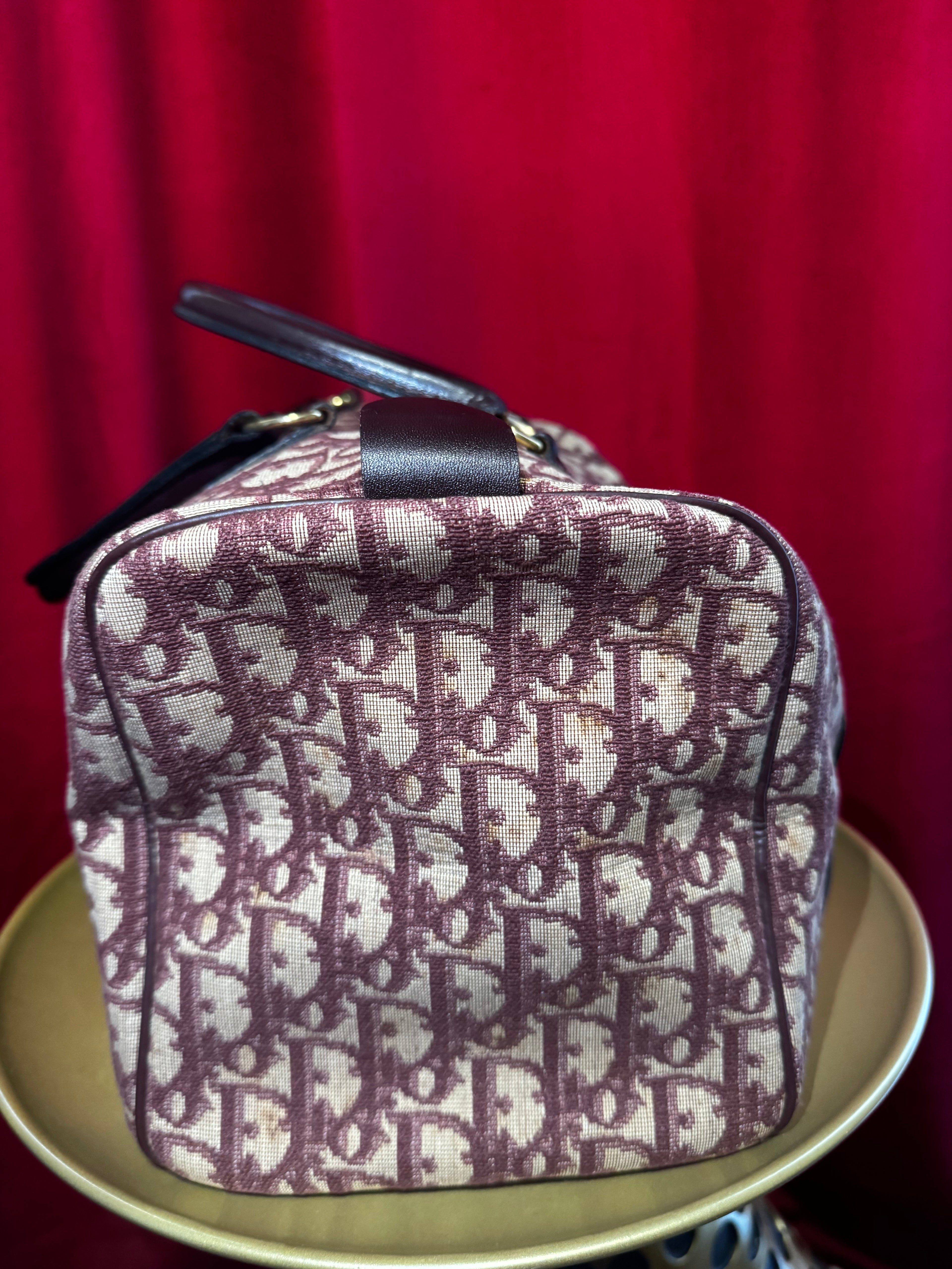 Vintage Dior Oblique Canvas Boston Bag in Burgundy