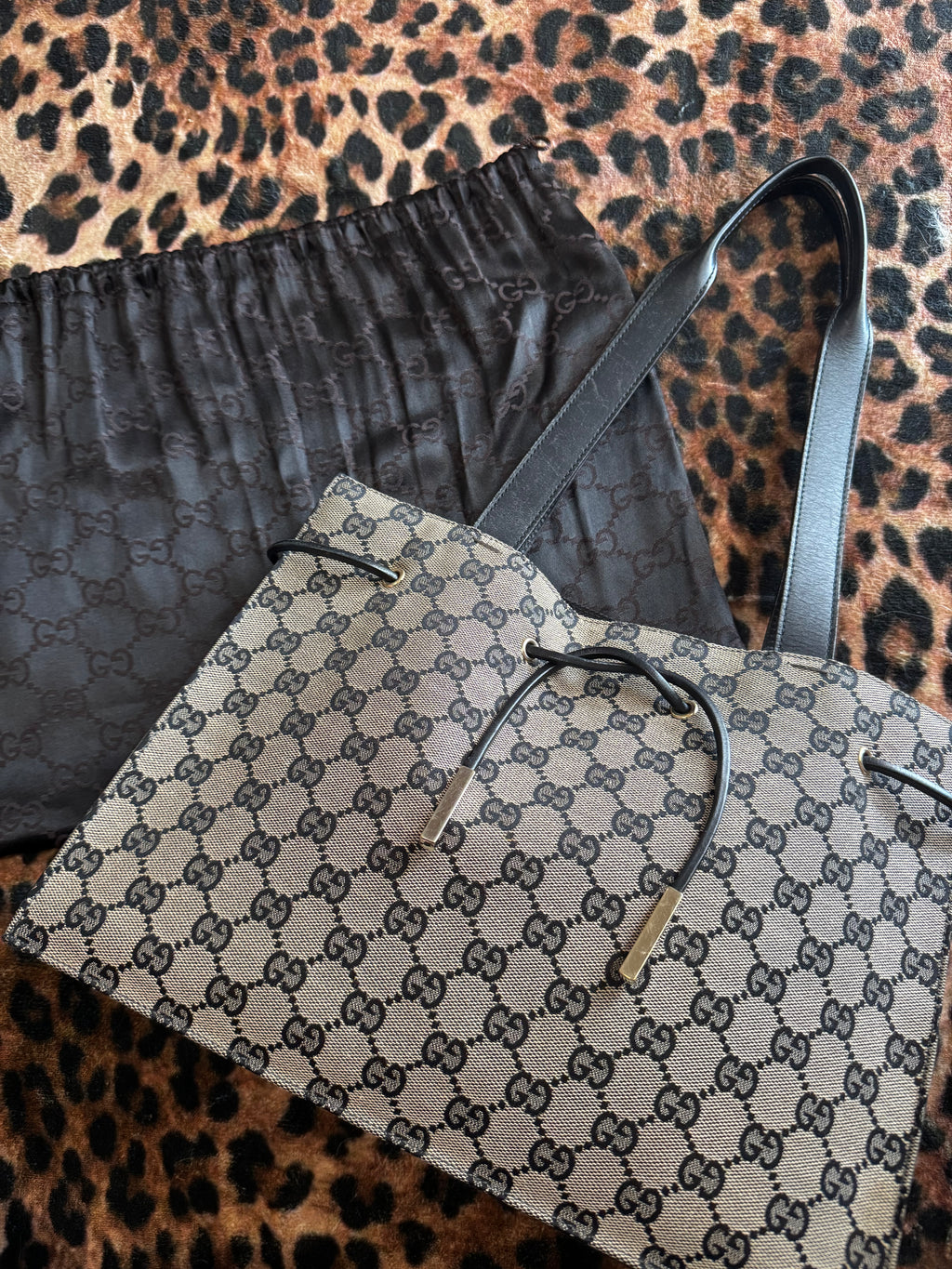 Tom Ford Era - Black Gucci GG Canvas Drawstring Tote