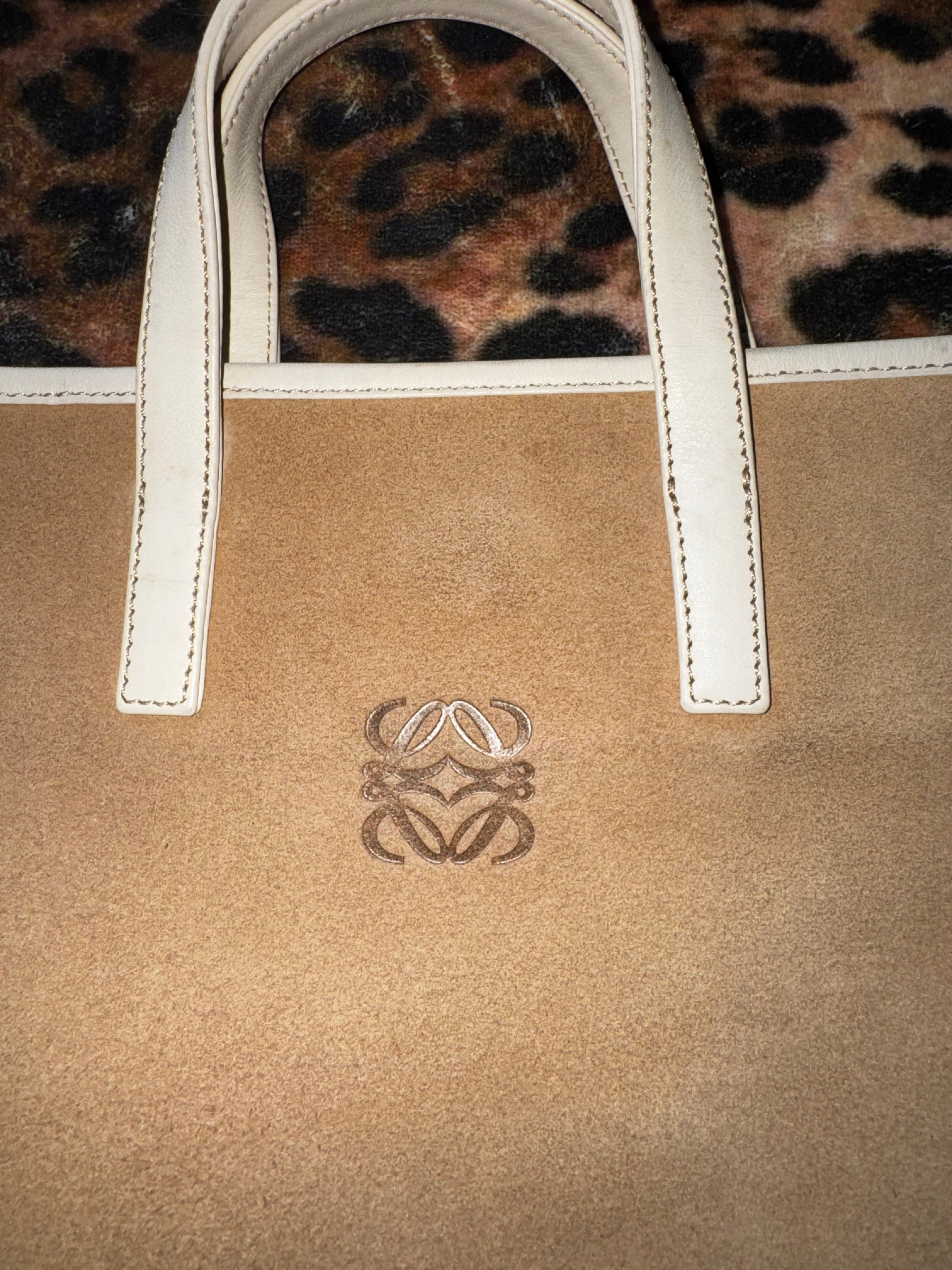 Vintage Loewe Suede Anagram Tote – Tan/Cream