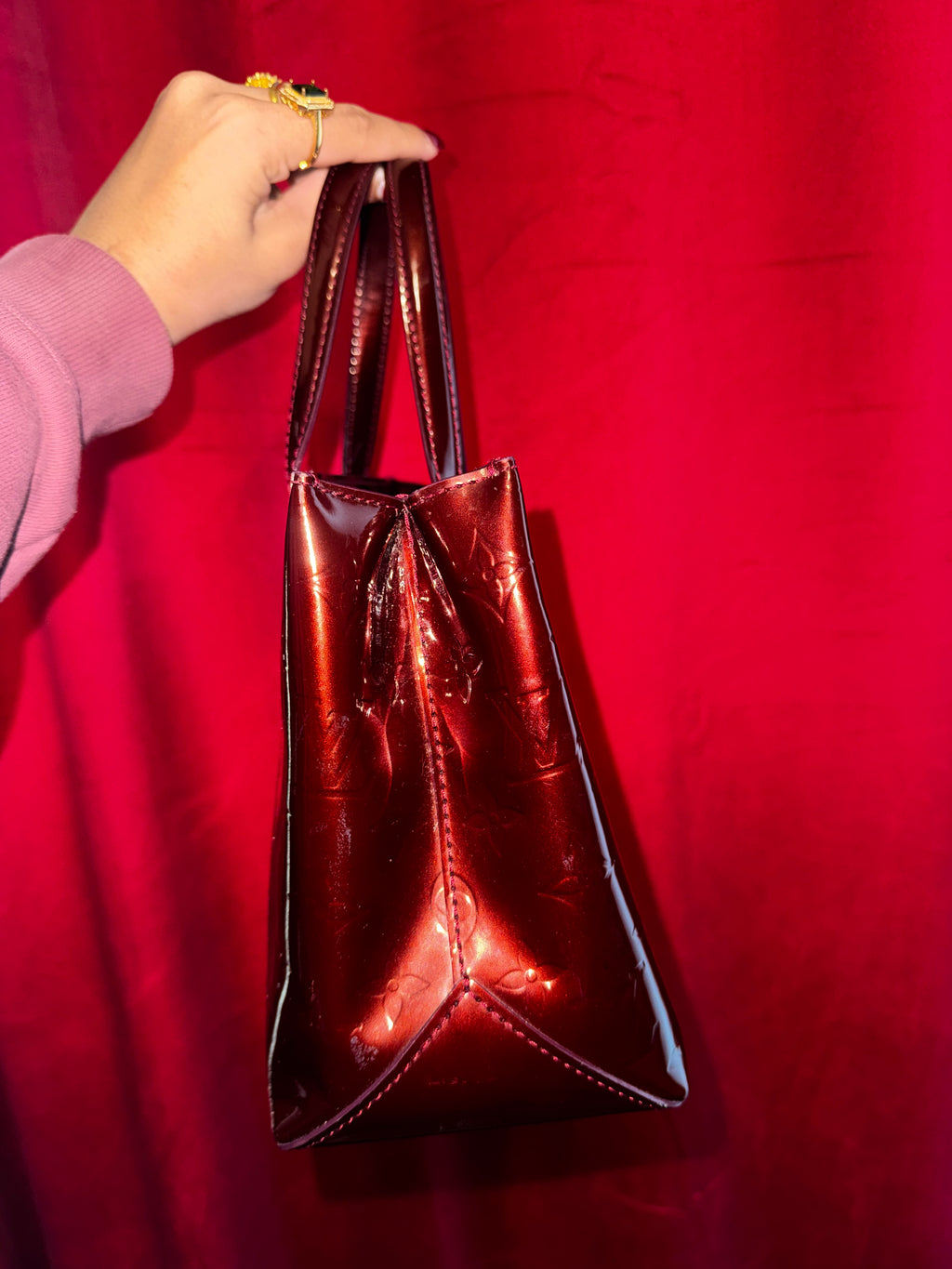 Louis Vuitton Monogram Vernis Tote PM in Metallic Burgundy