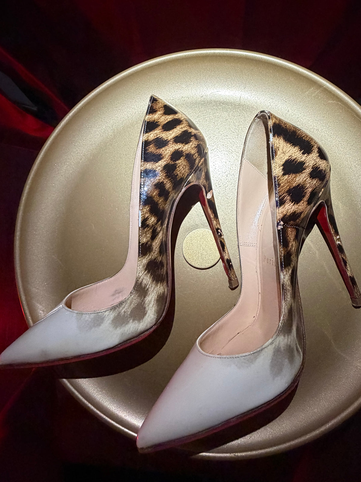 Christian Louboutin Leopard & White D’Orsay Heels