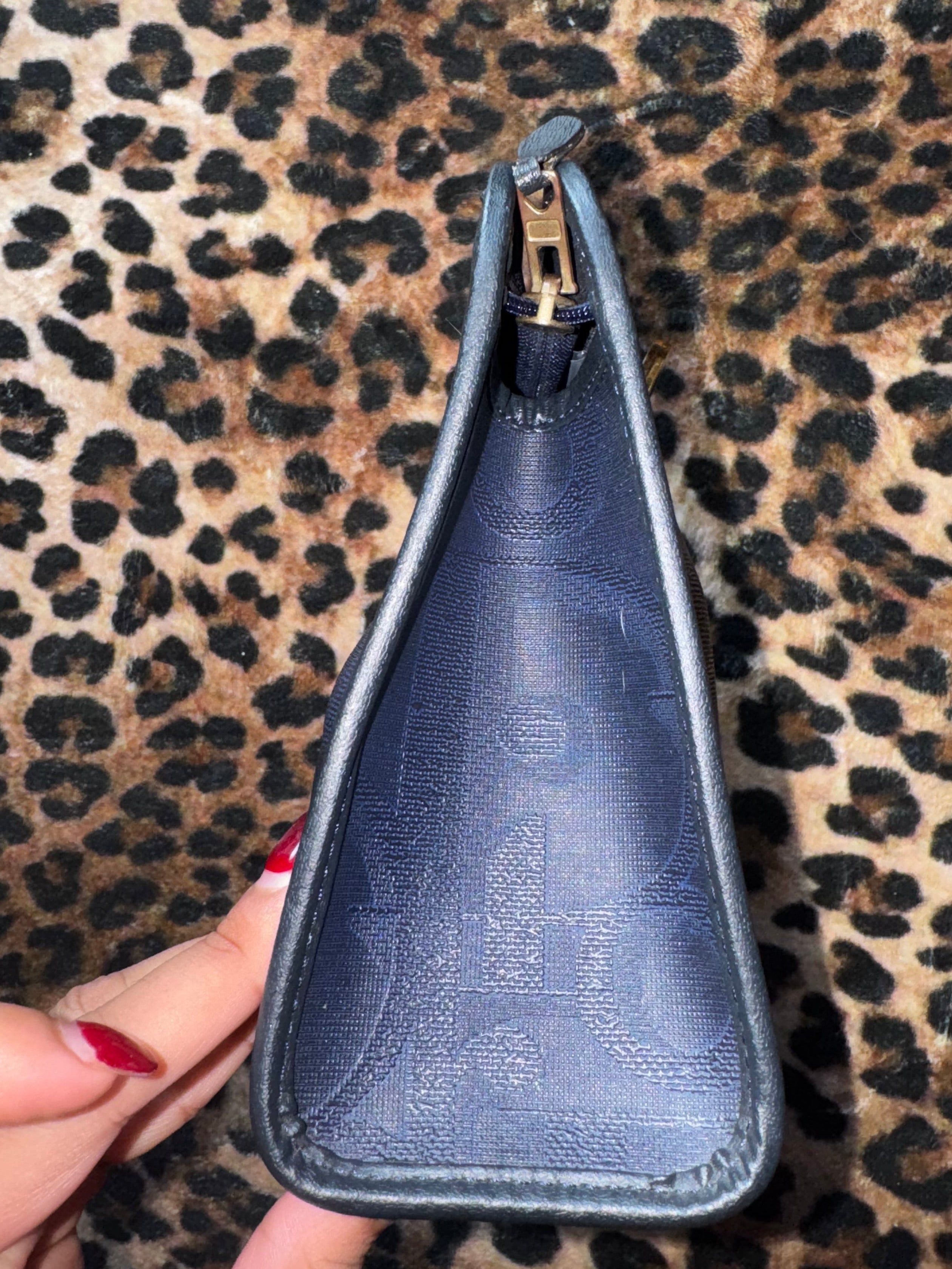 Vintage Dior Oblique Canvas Clutch in Blue with Logo Ring Detail
